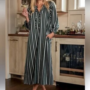 LAKE Hammock Midi Dress in Conifer Green Stripe Size Medium